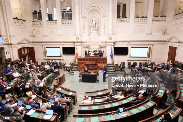 Members of the Assembly ask questions to the government during a plenary session in the Belgium Chamber of Representatives in the 'Palais de la...