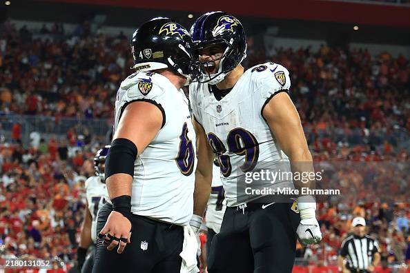 Mark Andrews of the Baltimore Ravens celebrates his touchdown