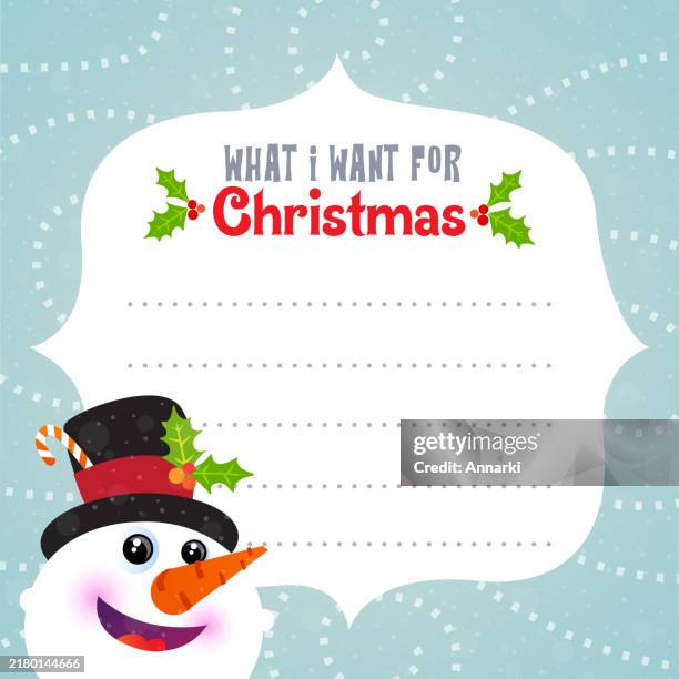 wish list note pad with snowman illustration - to do list stock illustrations
