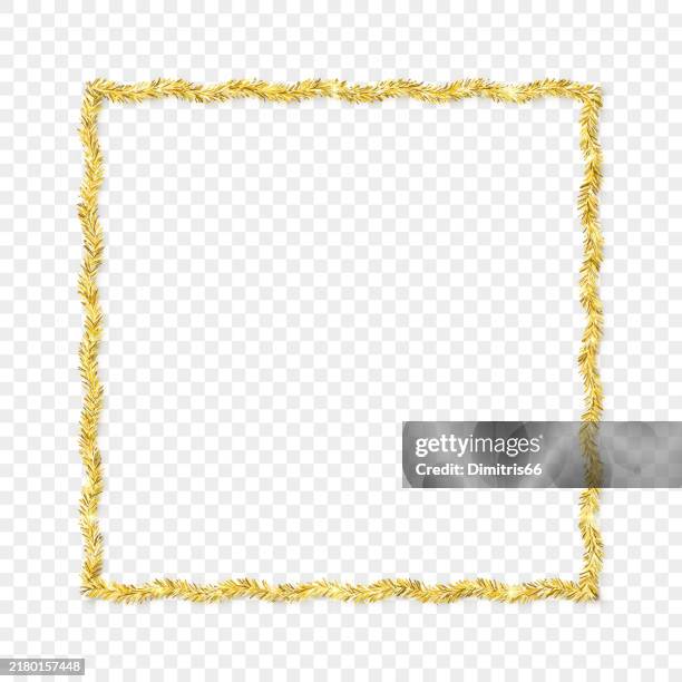 lametta festlicher quadratischer rahmen. weihnachts- und neujahrsvorlage mit leerem platz. - lametta freisteller stock-grafiken, -clipart, -cartoons und -symbole