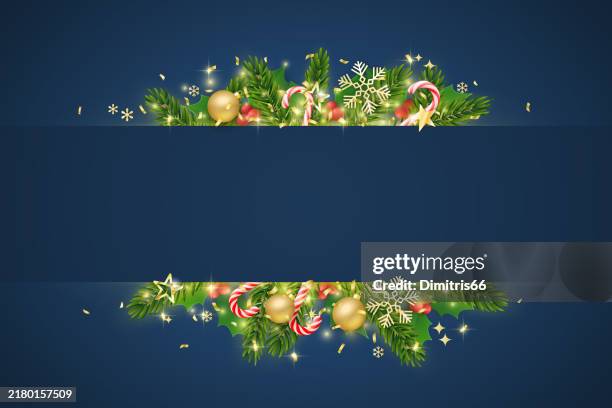 holiday frame template with empty space for your message - christmas elements 3d stock illustrations