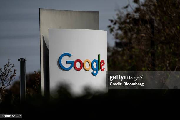 Signage at the the Google headquarters in Mountain View, California, US, on Thursday, Oct. 10, 2024. Alphabet Inc. Is scheduled to release earnings...