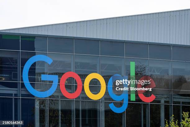 Signage at the the Google headquarters in Mountain View, California, US, on Thursday, Oct. 10, 2024. Alphabet Inc. Is scheduled to release earnings...