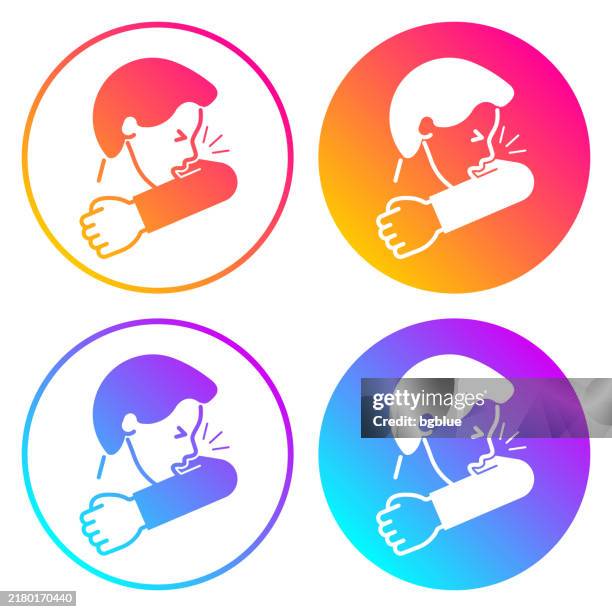 cough or sneeze into elbow. round icons with color gradients - sneeze elbow icon stock illustrations