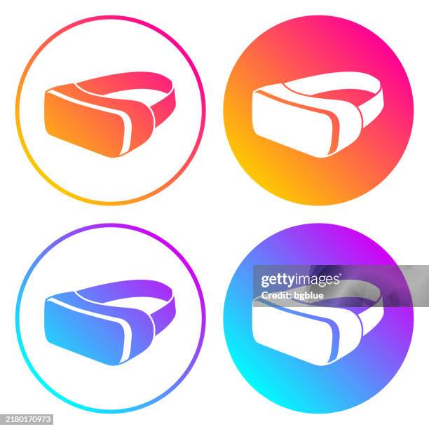 illustrazioni stock, clip art, cartoni animati e icone di tendenza di visore per realtà virtuale - vr. icone rotonde con sfumature di colore - occhiali da aviatore