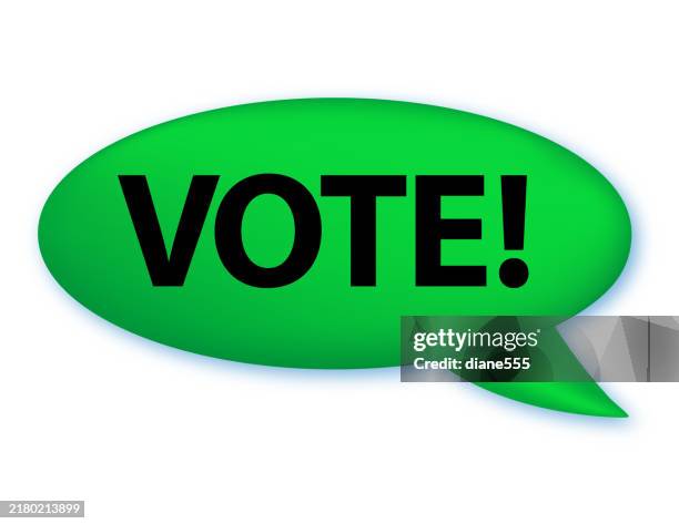 vote! green 3d chat bubble on a transparent background - plasticine stock illustrations