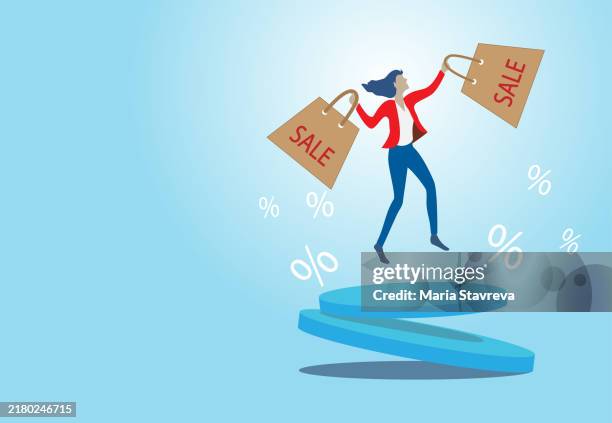 big sale concept. - low camera angle woman stock illustrations