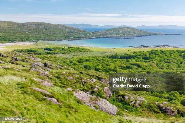 overlooking the azure blue seas in county kerry, in ireland - slea head stock pictures, royalty-free photos & images