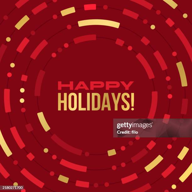 happy holidays red gold wreath circle bunting decoration lines frame abstract background - christmas bunting stock illustrations