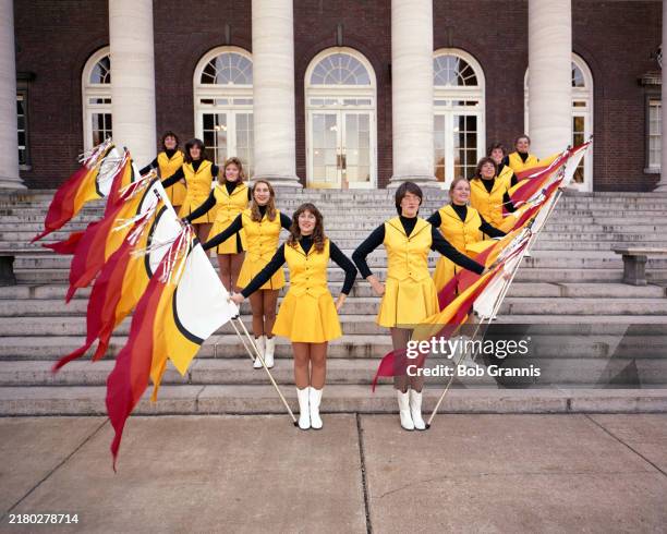 Ladies from the Vanderbilt University Flag Corp practice on campus in 1983 in Nashville, Tennessee.