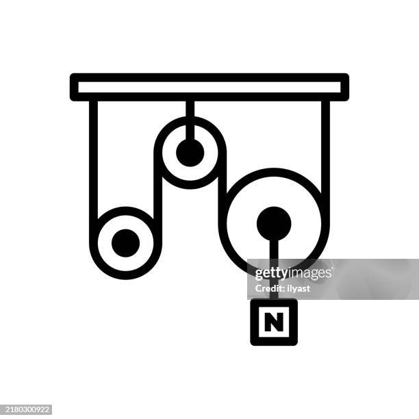 ilustraciones, imágenes clip art, dibujos animados e iconos de stock de un simple dibujo lineal de un sistema de poleas - polea