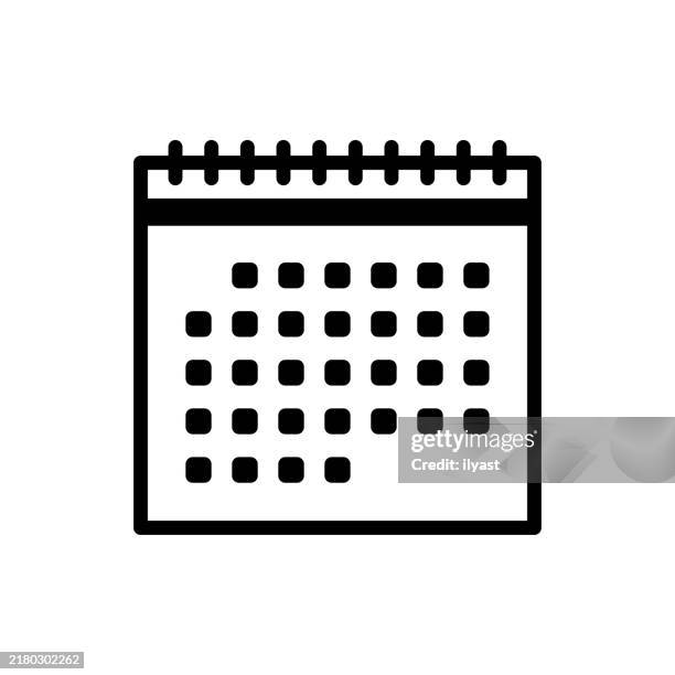 ilustraciones, imágenes clip art, dibujos animados e iconos de stock de un simple dibujo lineal de un calendario - evento mensual