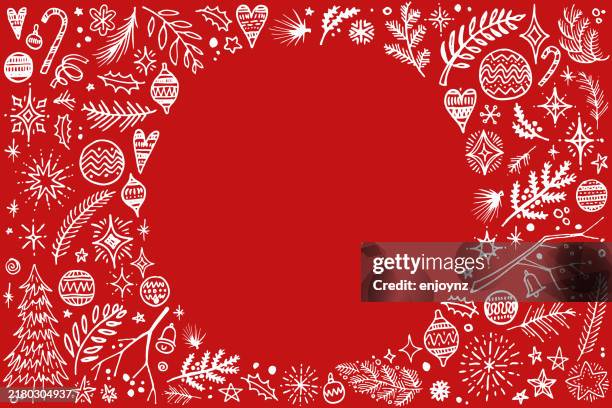 illustrazioni stock, clip art, cartoni animati e icone di tendenza di scarabocchi di natale illustrazione di design del bordo rosso e bianco - mercatino di natale