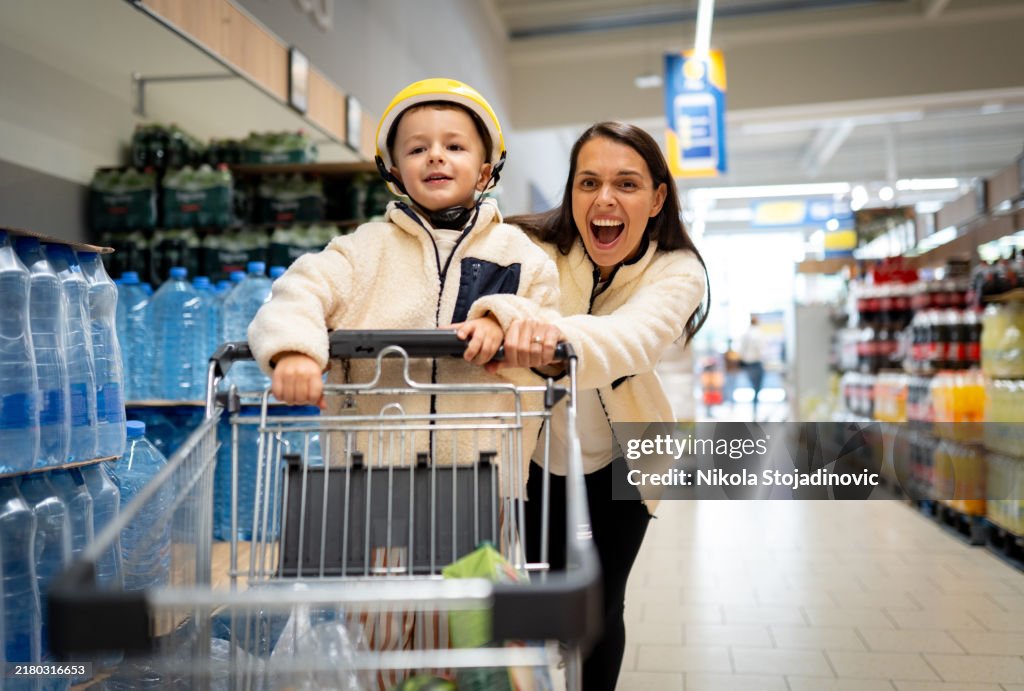 Playful in a grocery store