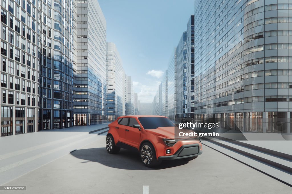 Generischer SUV in moderner Stadt