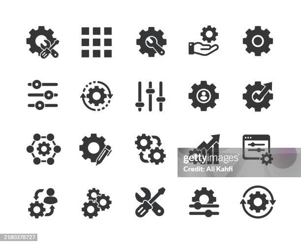 setting glyph solid icons. containing control, panel, adjusting, customized solid icons collection. vector illustration. for website design, logo, app, template, ui, etc. - knob stock illustrations