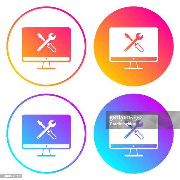 desktop computer settings - tools. round icons with color gradients - tv controller stock illustrations