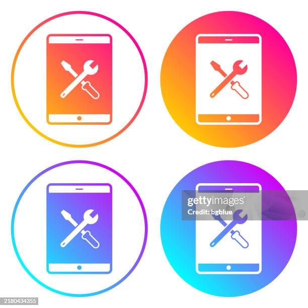 tablet pc settings - tools. round icons with color gradients - using tablet home stock illustrations