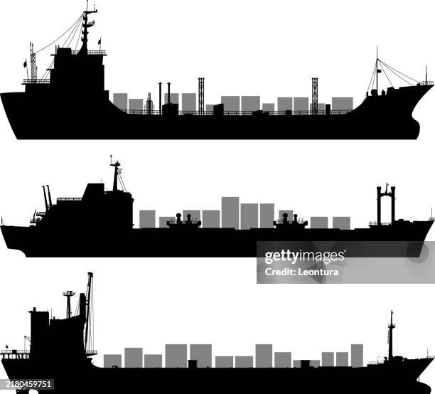 container ship silhouettes - container ship stock illustrations