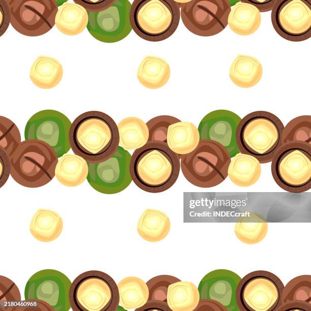 macadamia nut seamless pattern - hazel tree stock illustrations