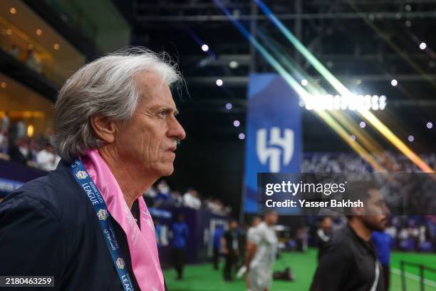 Jorge Jesus coach of Al Hilal looks on during the Saudi Pro League match between Al Hilal and Al Taawoun at Kingdom Arena on October 26, 2024 in...
