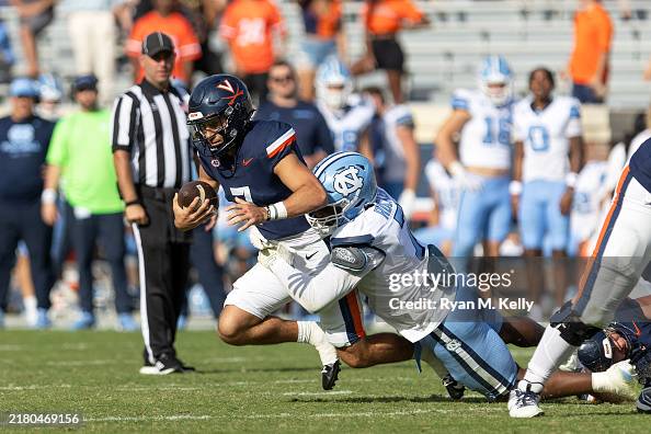 Kaimon Rucker of the North Carolina Tar Heels sacks Tony Muskett the ...
