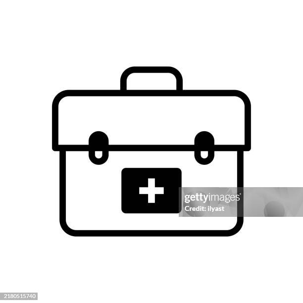 ilustraciones, imágenes clip art, dibujos animados e iconos de stock de un simple dibujo lineal de un kit de emergencia - urgencias-hospital