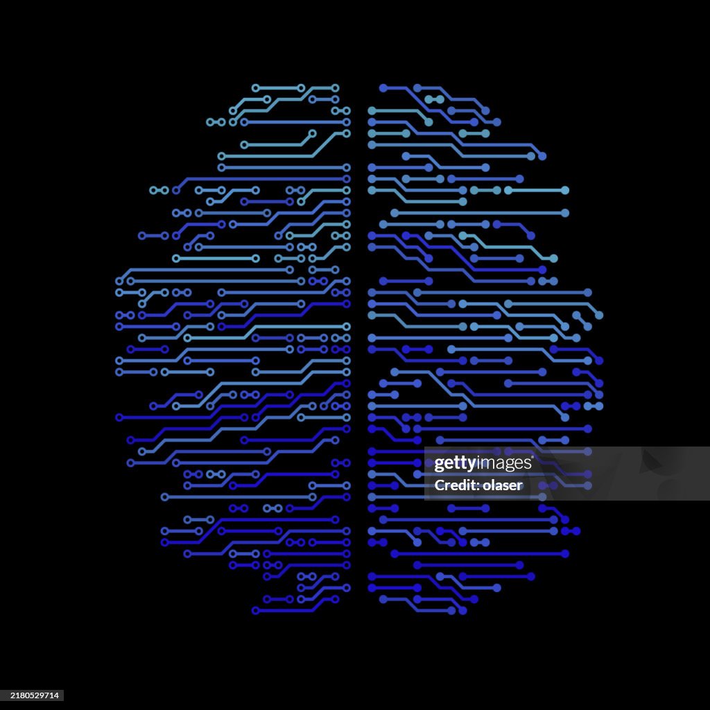 Digital brain concept with circuit board pattern
