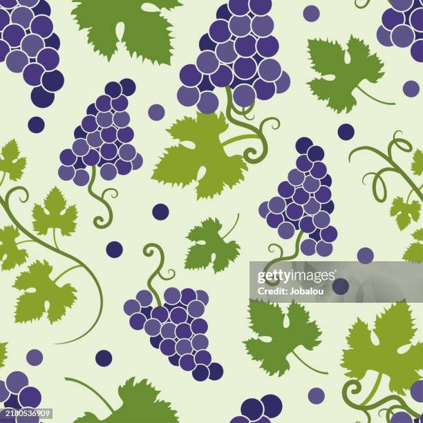 grapes and leaves seamless pattern - grape pattern stock illustrations