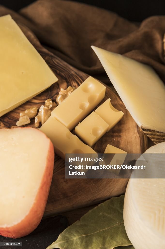 Cheese platter with different cheeses walnut