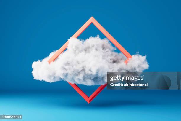 cloud inside red frame, minimalist surreal background - imagination stock pictures, royalty-free photos & images