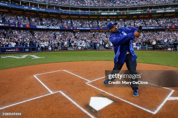 Ice cube performs prior to Game 2 of the 2024 World Series presented by Capital One between the New York Yankees and the Los Angeles Dodgers at...