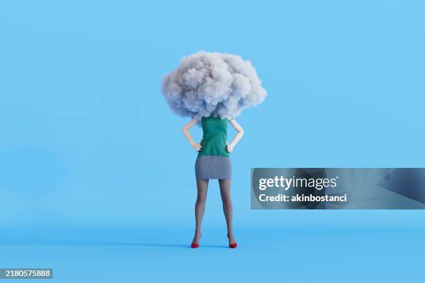 künstliche intelligenz, wolke auf dem kopf der frau - kopf an kopf stock-fotos und bilder