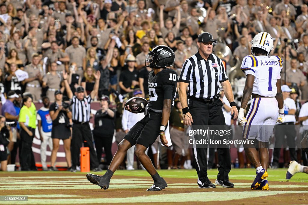 Marcel Reed Rushing Texas A&M Aggies quarterback Marcel Reed scores a second half rushing ...