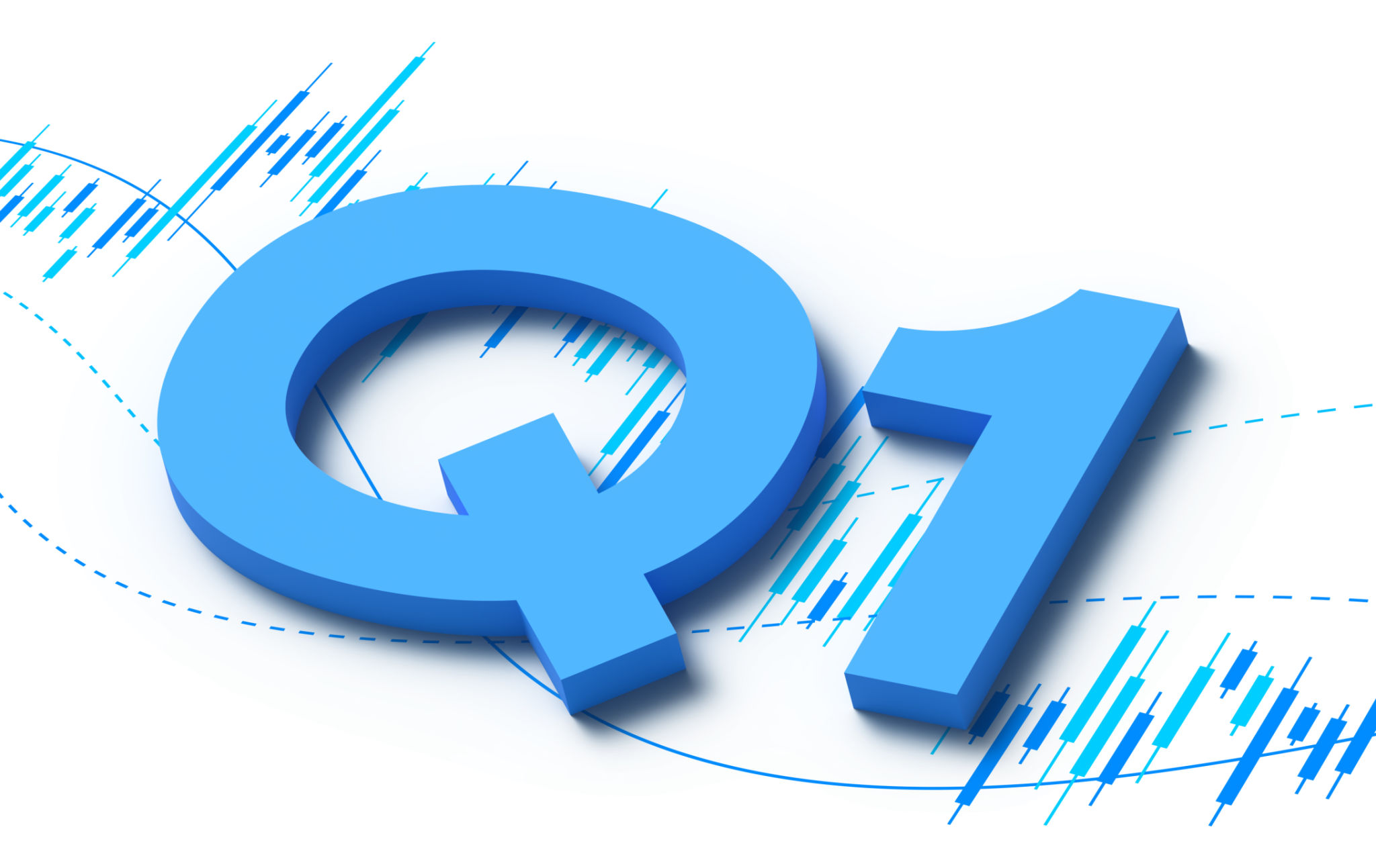 First Quarter Q1 Profits Stock Trading Chart 3D Background First Quarter Q1 Profits Stock Trading Chart 3D Background