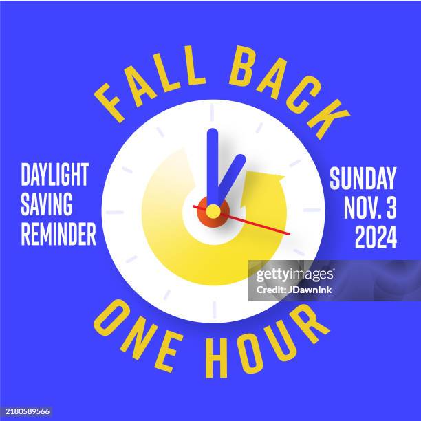 daylight saving time ends fall back web banner design template with clock and calendar date set clocks back one hour - fall back stock illustrations