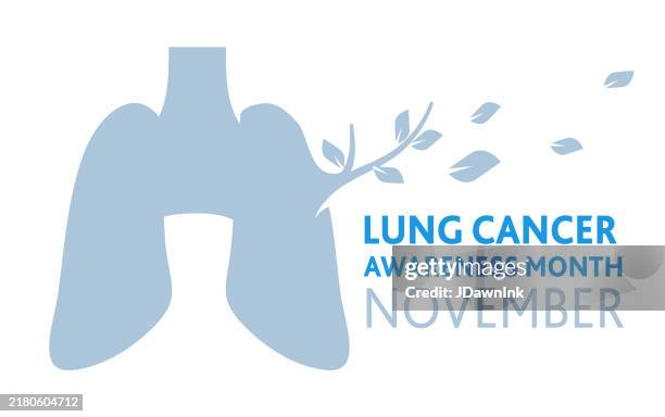 november lung cancer awareness month design template with lungs and tree branches with leaves on white background - cancer cell white background stock illustrations