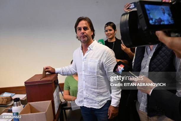 Uruguayan President Luis Lacalle casts his vote at a polling station in Canelones, Uruguay, during the presidential and legislative election on...