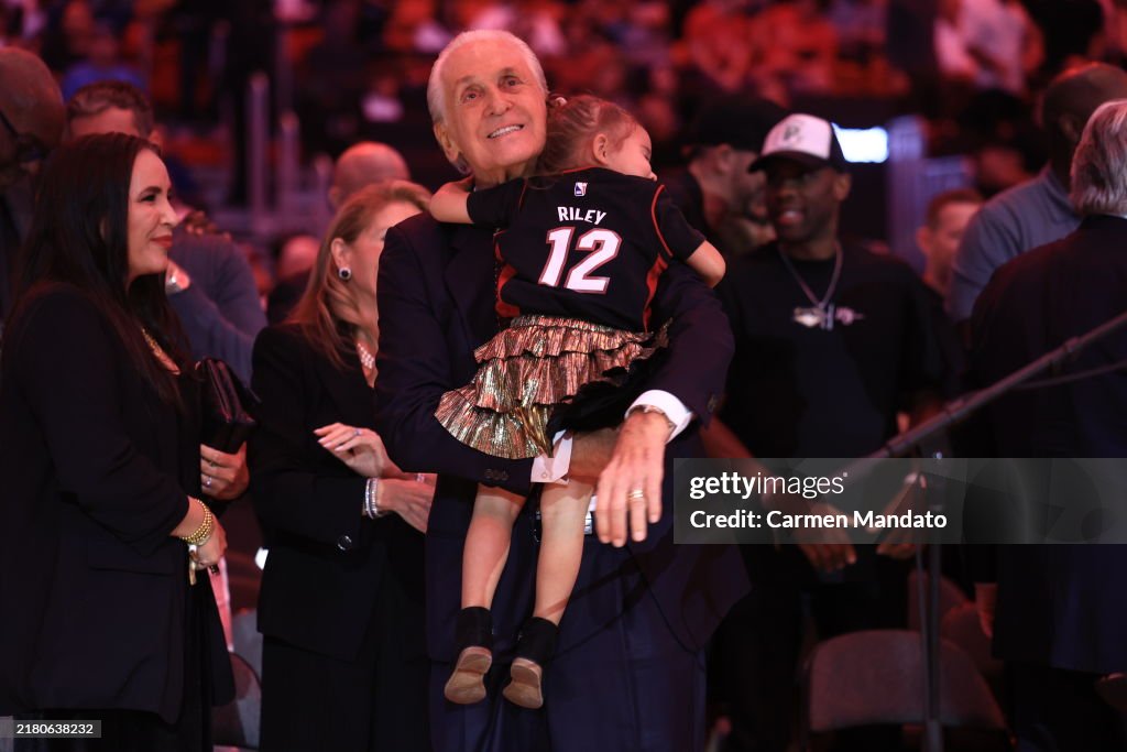 Pat Riley's Daughter Ruth Pat Riley hugs his grandaughter during a ceremony celebrating his ...