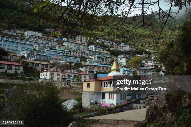 View of Namche Bazaar on October 07, 2024 in Namche Bazaar, Nepal. Trekking in Nepal offers breathtaking views and a unique opportunity to connect...