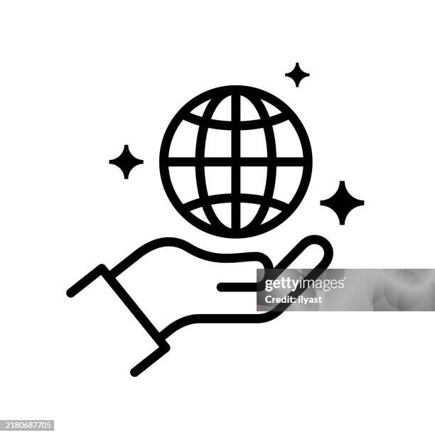 a simple line drawing of global care - planets isolated stock illustrations