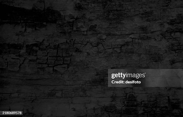 ilustrações de stock, clip art, desenhos animados e ícones de textured effect empty blank dark black color gradient scratched abstract crinkled wrinkled peeling off wood or painted crumbling damaged cement wall with crevices all over horizontal vector background with scratches, rough uneven rustic grunge texture - escala de cinzentos