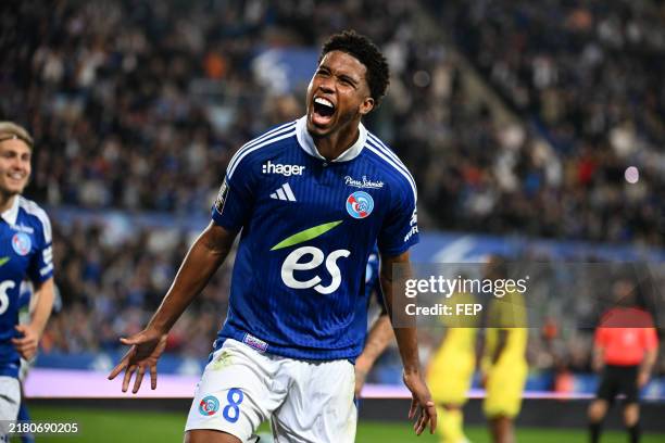ANDREY of Strasbourg celebrates his goal during the Ligue 1... News Photo - Getty Images