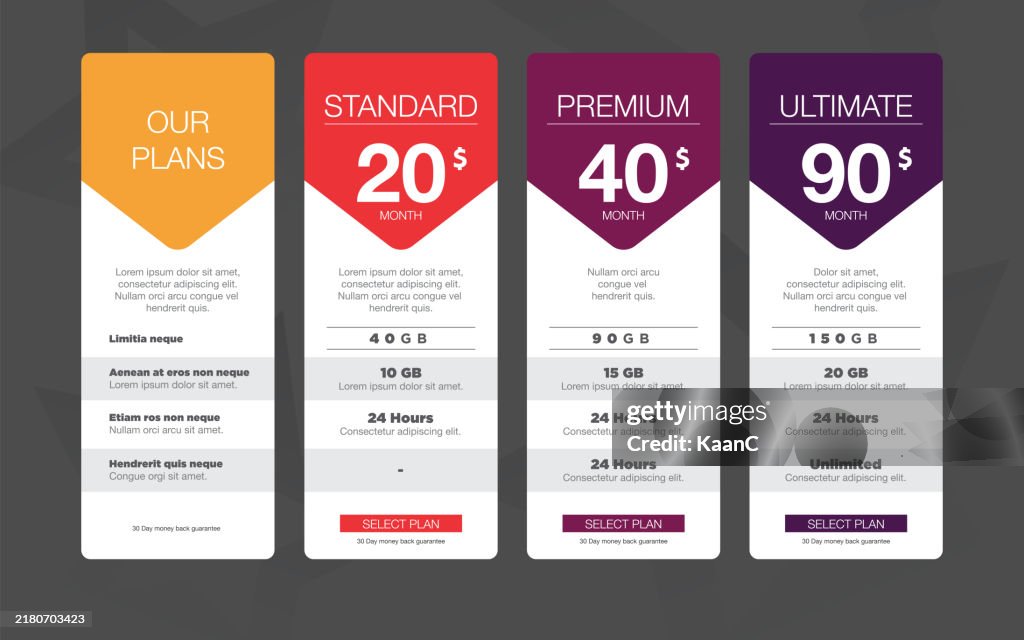 Pricing Packages Comparison stock illustration