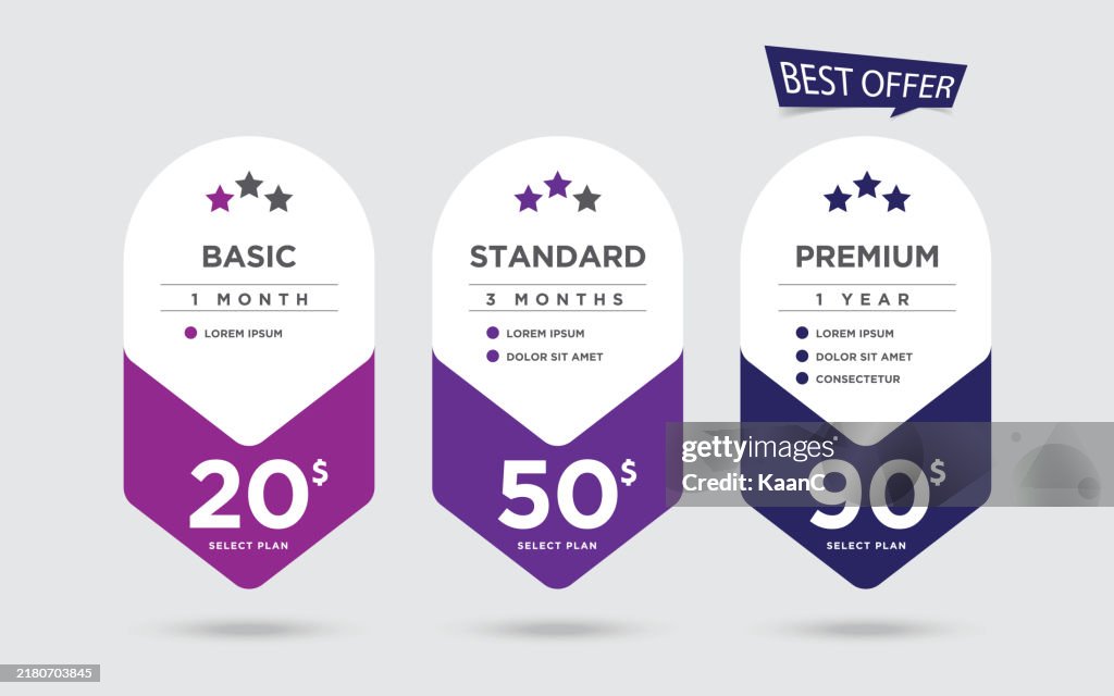 Pricing Packages Comparison stock illustration