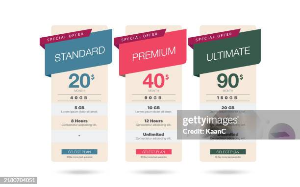 pricing packages comparison stock illustration - comparison table stock illustrations