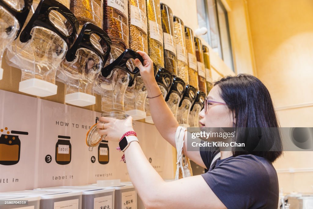 Asian woman shopping at a sustainable shop