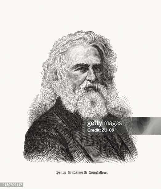 henry wadsworth longfellow (1807-1882), american writer, wood engraving, published 1895 - senior memory stock illustrations