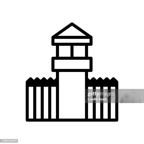 ilustraciones, imágenes clip art, dibujos animados e iconos de stock de un simple dibujo lineal de un centro de detención - centro de rehabilitación