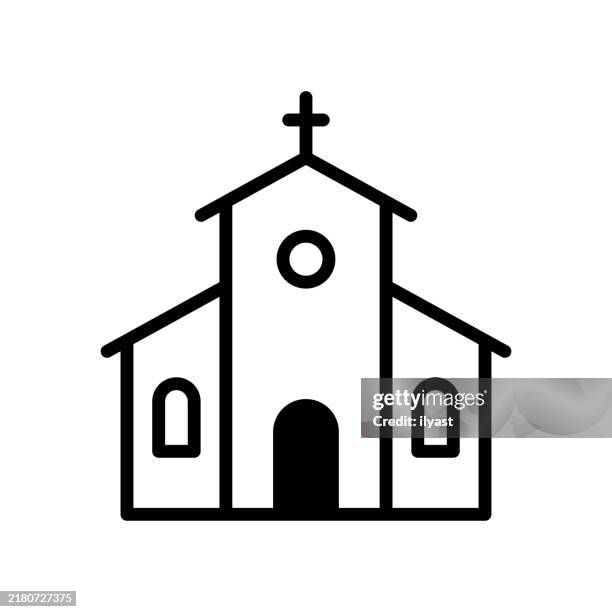 a simple line drawing of a chapel - altar stock illustrations